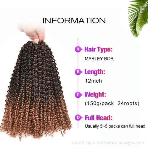 Free Sample Wholesale pre looped  Ombre 613 12Inch Braid Marley Bob Mali Bob Synthetic Crochet Braiding Hair Extensions